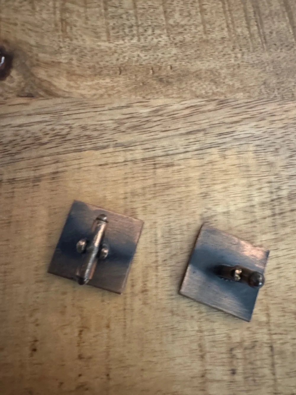 Square Copper Tone Cufflinks with Raised Abstract Asian Script Characters